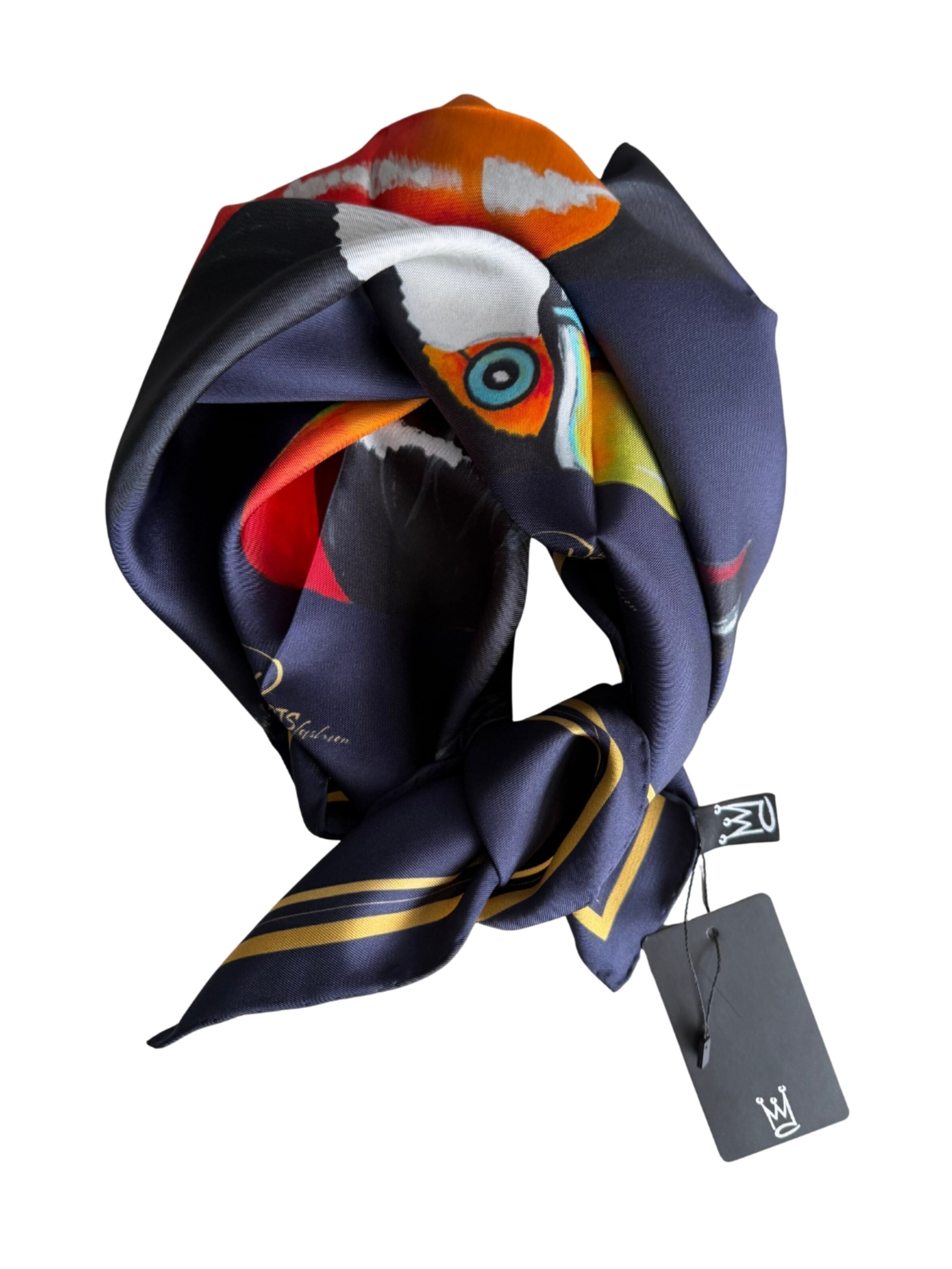 PickARTSfashion Scarf 'The Toucan Silk Scarf' in Blue: front