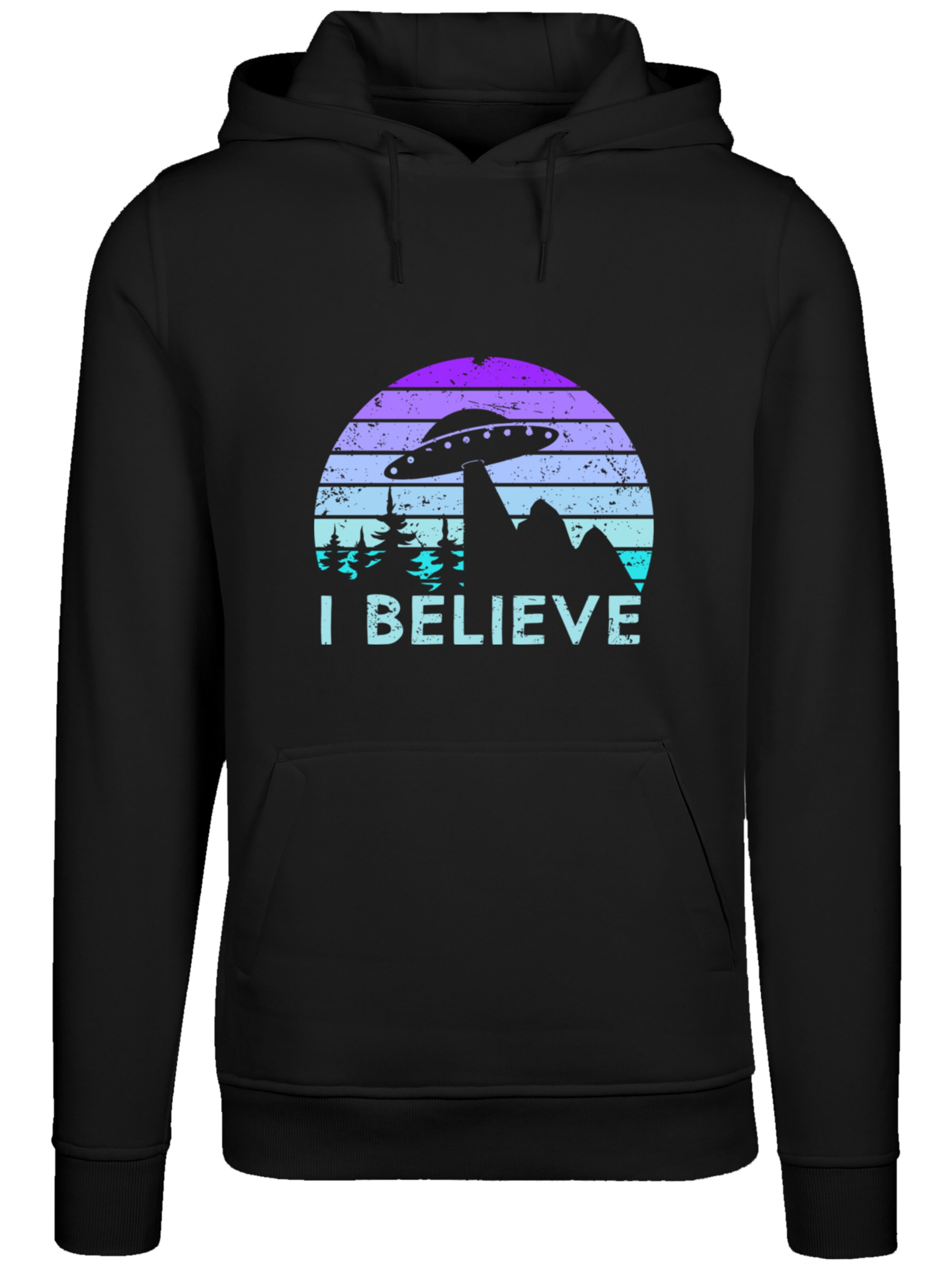 F4NT4STIC Sweatshirt 'I BELIEVE UFO Alien Raumschiff Retro' in Schwarz: Vorderseite