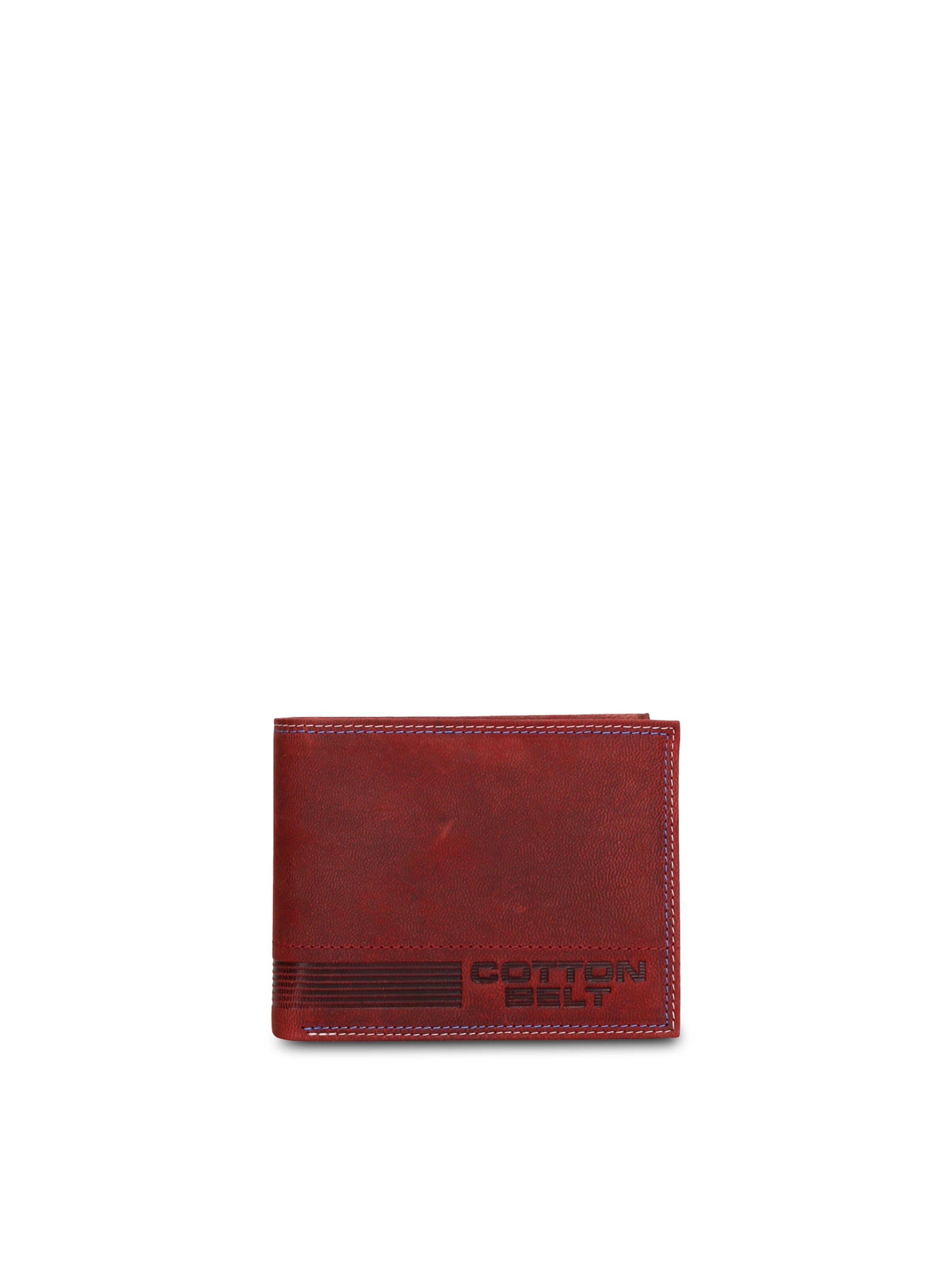 Portamonete 'Portafoglio Uomo Vera Pelle con Cuciture Rosse - Slim Design 12,5x9,5 cm' di cotton belt in rosso: frontale