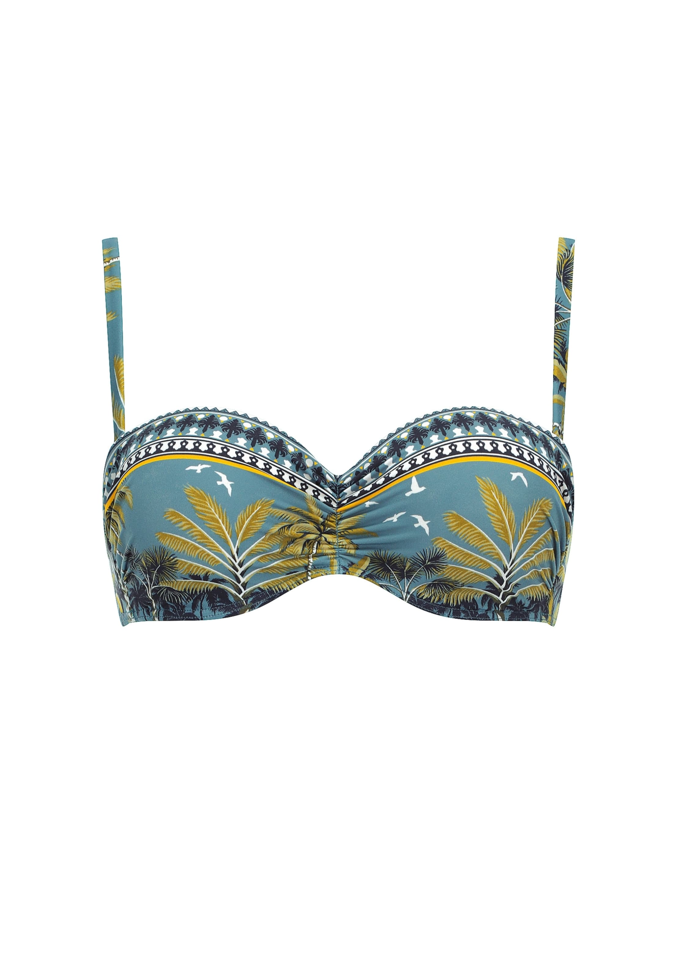 OLYMPIA Bandeau Bikinitop 'Ethno Palm' in Blauw: voorkant