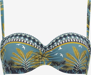 OLYMPIA Bandeau Bikinitop 'Ethno Palm' in Blauw: voorkant