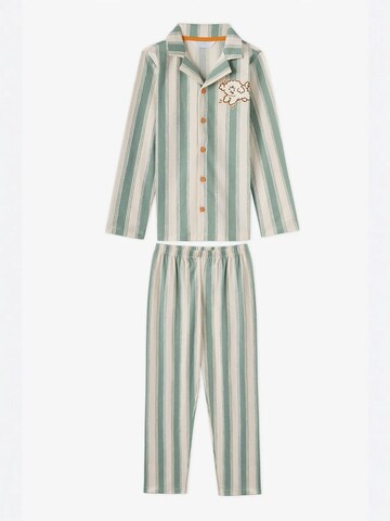 Penti Pidžaama 'PENTI Jungen Cute Friend Gestreiftes Knopf Langarm Hemd Hose Pyjama-Set', värv roheline: eest vaates