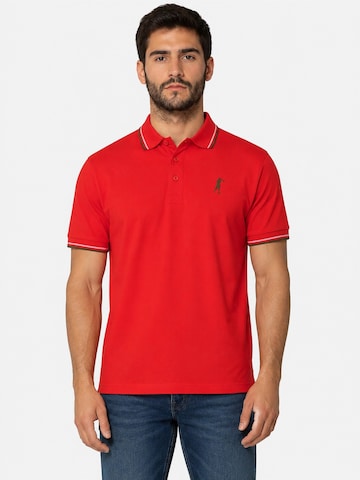 Boxeur des Rues - Camiseta 'Herren Poloshirt Regular Boxeur des Rues aus Piqué-Baumwolle, Rot, Weiß-olivgrüne Streifen' en rojo