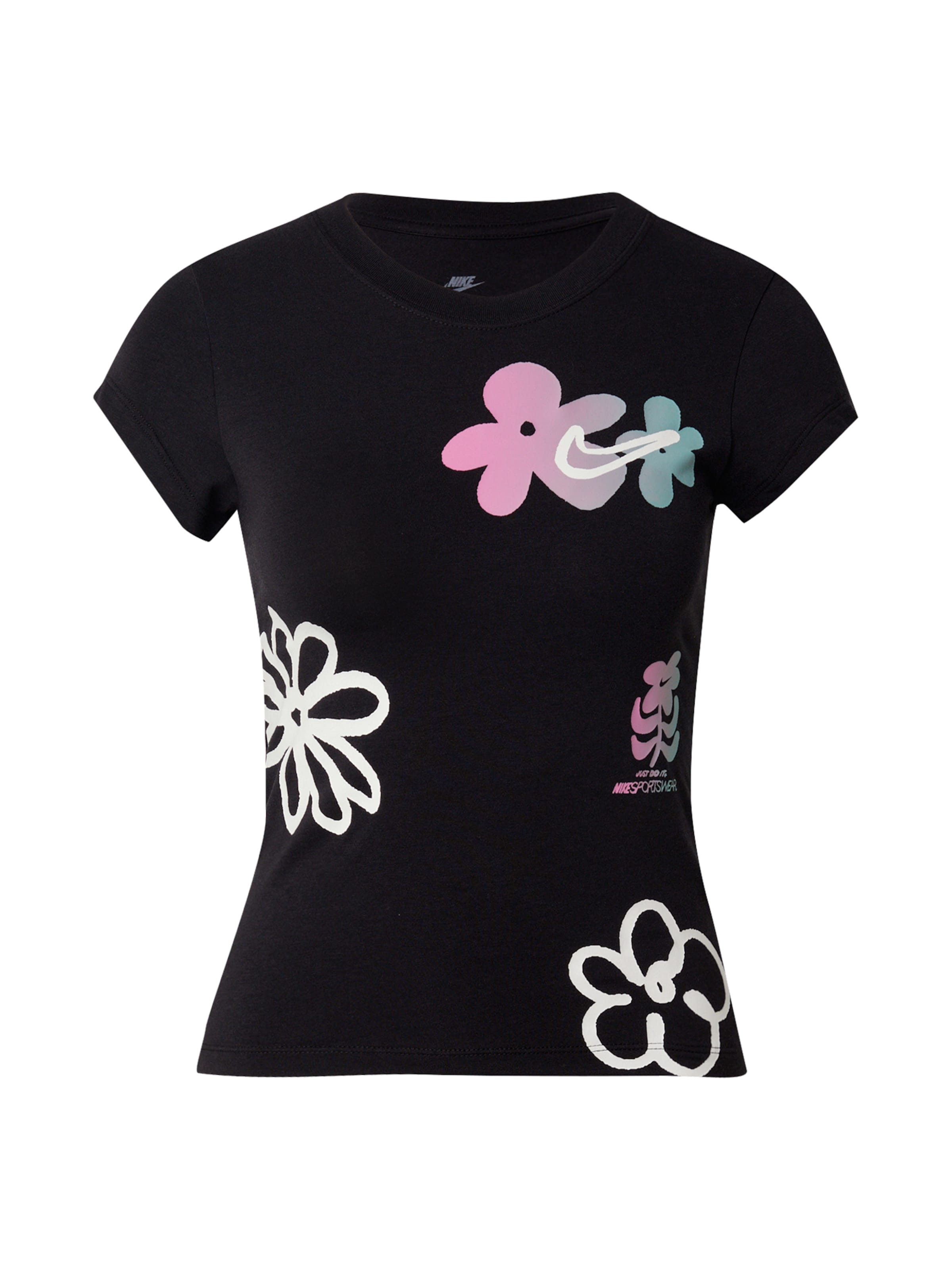 Nike Sportswear T-shirt en bleu clair / éosine / noir / blanc, Vue avec produit