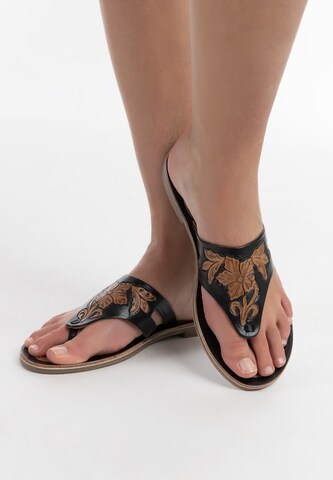 usha FESTIVAL T-Bar Sandals in Black