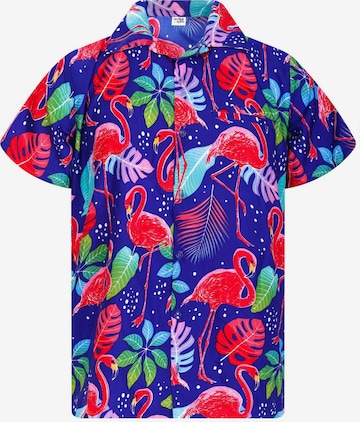 King Kameha Shirt 'Funky Flamingos' in Blau: Vorderseite
