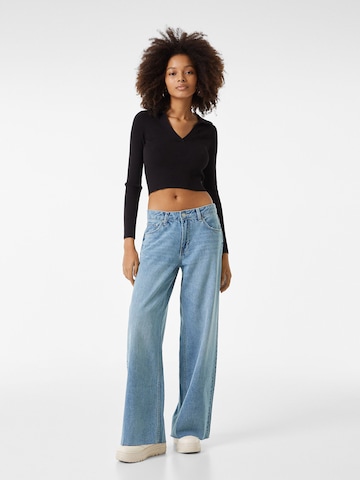 Wide leg Jeans de la Bershka pe albastru