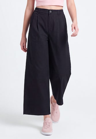 MYMO Wide leg Pleat-front trousers in Black: front