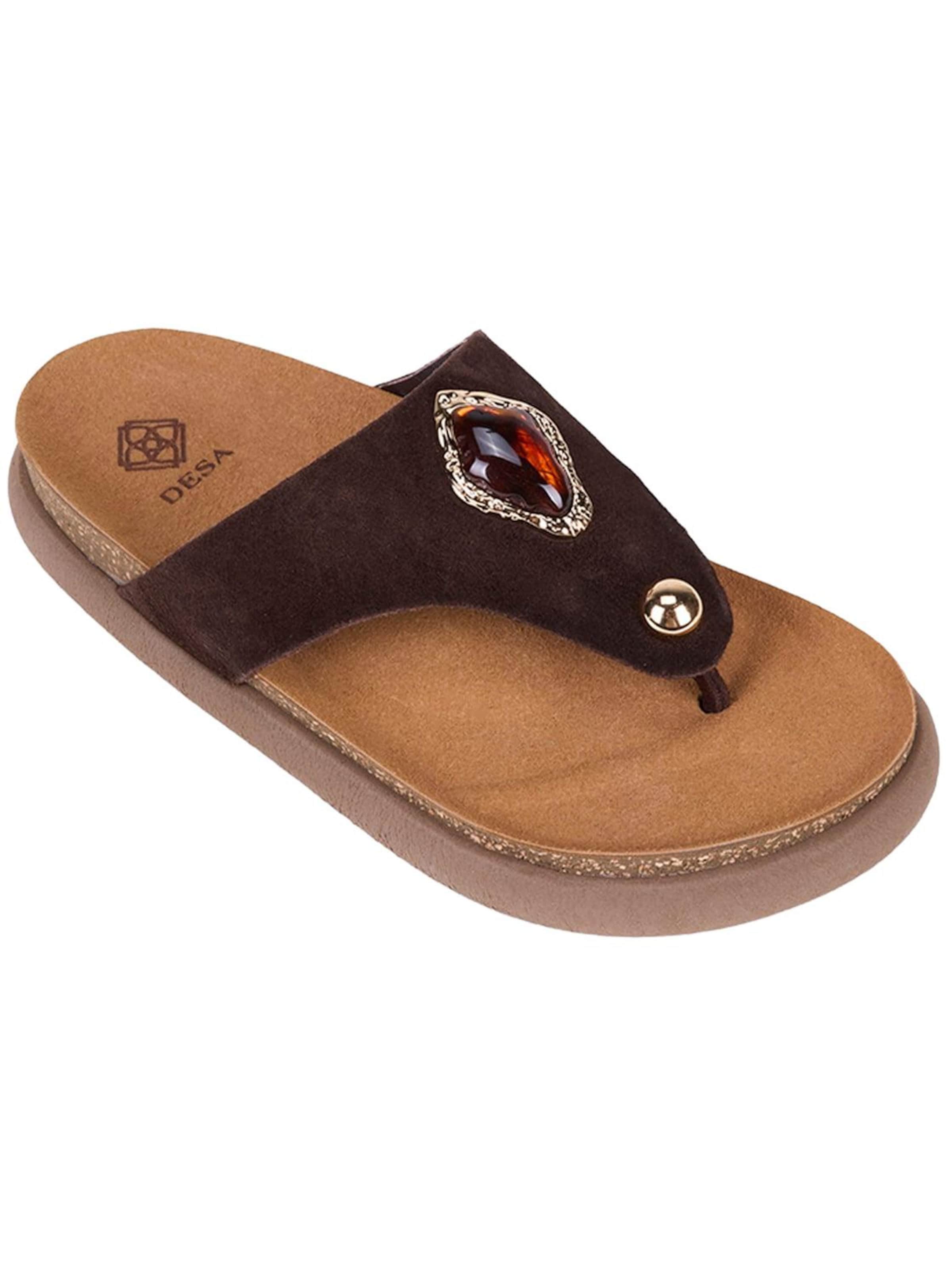 Desa T-bar sandals 'DESA Damen-Zehenstegsandalen aus Wildleder mit Strassdetails' in 36 in Brown, Item view