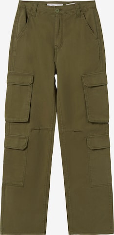 Bershka Regularen Kargo hlače | zelena barva: sprednja stran