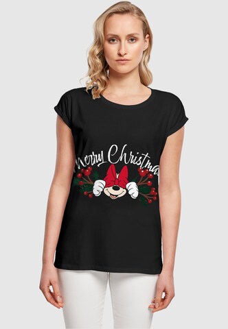 ABSOLUTE CULT Shirt 'Minnie Mouse - Christmas Holly' in Zwart: voorkant