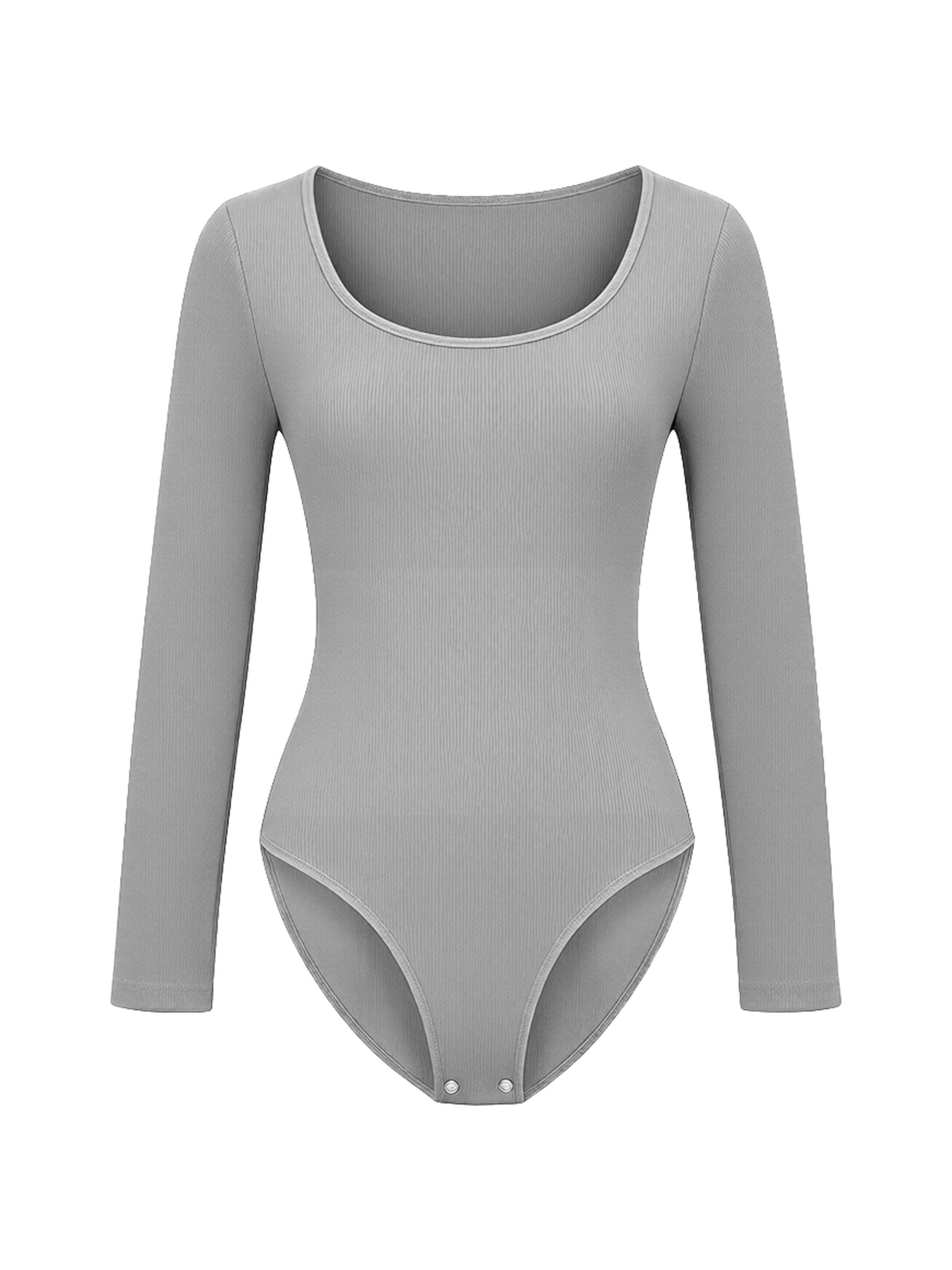 cfab Body 'Ribbed Longsleeve Sculpting Bodysuit with Slip' in Grijs: voorkant