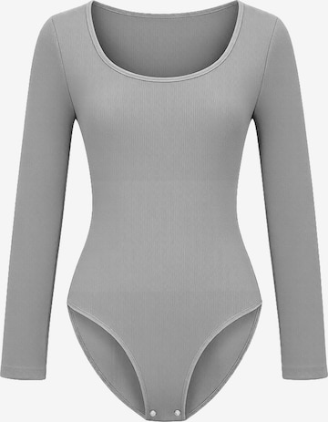 cfab Body 'Ribbed Longsleeve Sculpting Bodysuit with Slip' in Grijs: voorkant