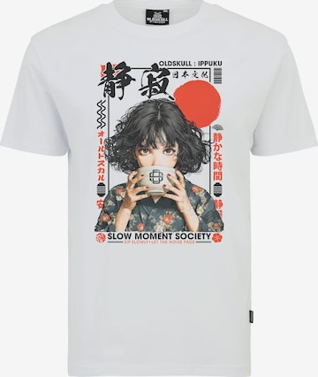 Oldskull Shirt 'Asian Tea Time Kimono Graphic' in White: front
