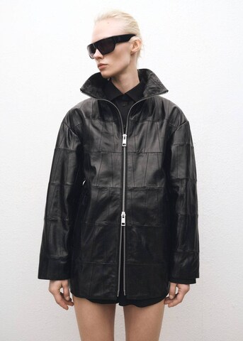 MANGO Between-Seasons Coat 'Patch' in Black: front