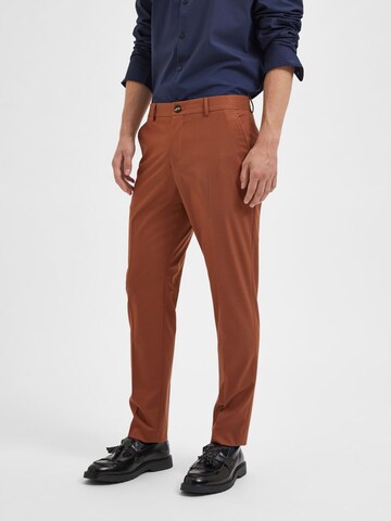 SELECTED HOMME Slim fit Pleated Pants 'Logan' in Brown: front