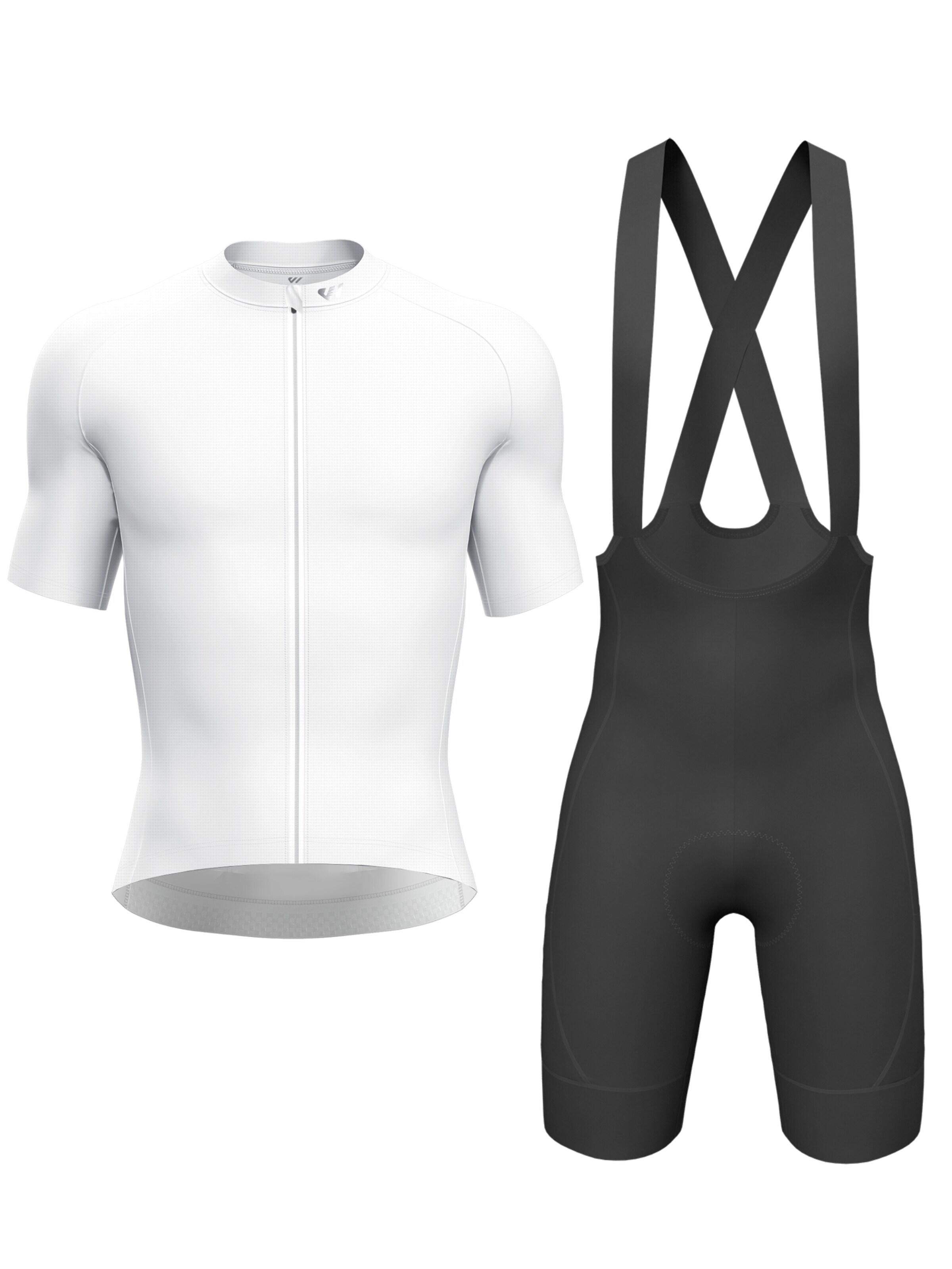 WULIBIKE Sweatsuit 'Wulibike Radsport-Set 'Cargo X' mit 6 Taschen, Weiß/Schwarz' in White: front