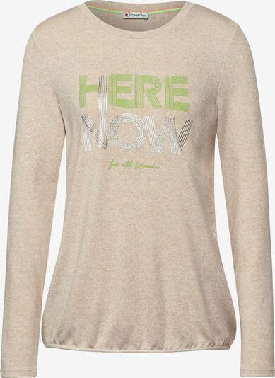 STREET ONE Camiseta 'Cosy Wording' en arena / verde pastel / plata, Vista del producto