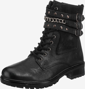 JOLANA & FENENA Lace-Up Ankle Boots in Black: front