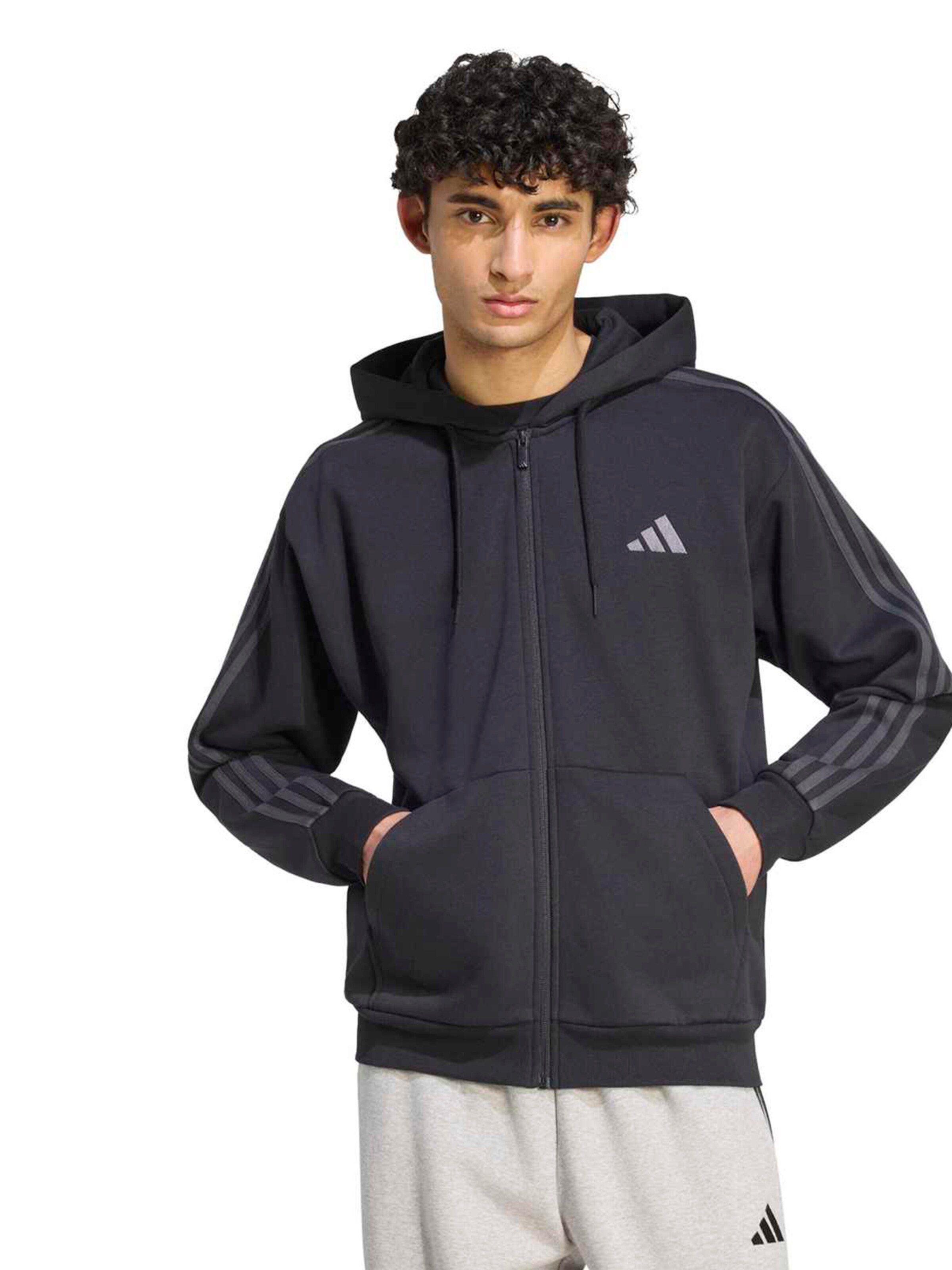 ADIDAS SPORTSWEAR - Casaco de treino em moletão em preto: frente