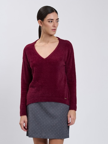 raudona Influencer Megztinis: priekis
