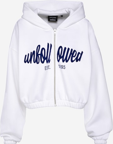 UNFOLLOWED x ABOUT YOU Zip-Up Hoodie 'OG ZIPPER' in White: front