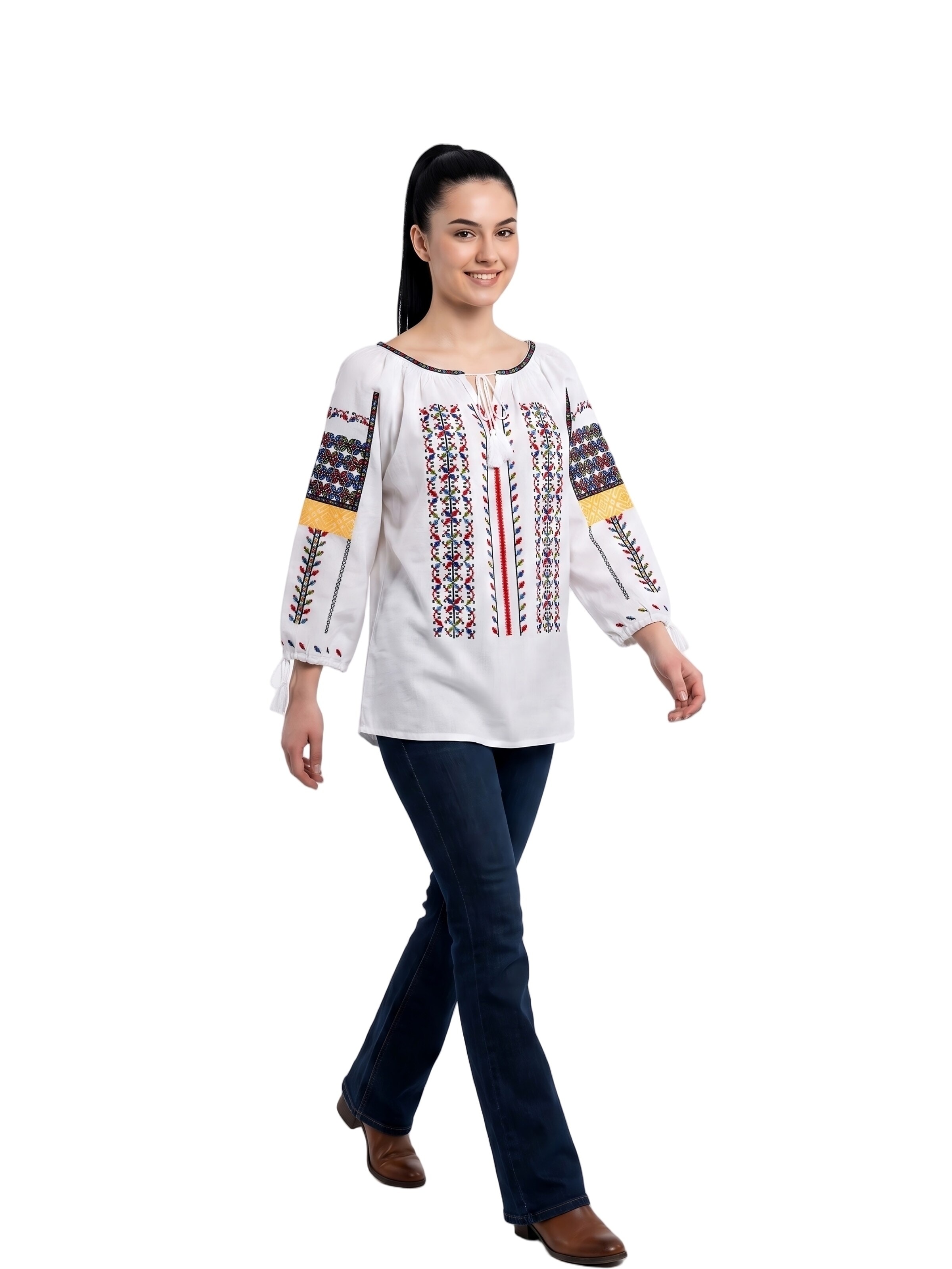 Rody’s forever - Blusa tradicional 'Damenbluse AU26 weiß/gelb , marimea XL' en blanco: frente