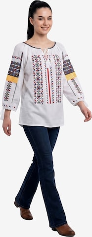 Rody’s forever Trachtenbluse 'Damenbluse AU26 weiß/gelb , marimea XL' in Weiß: Vorderseite