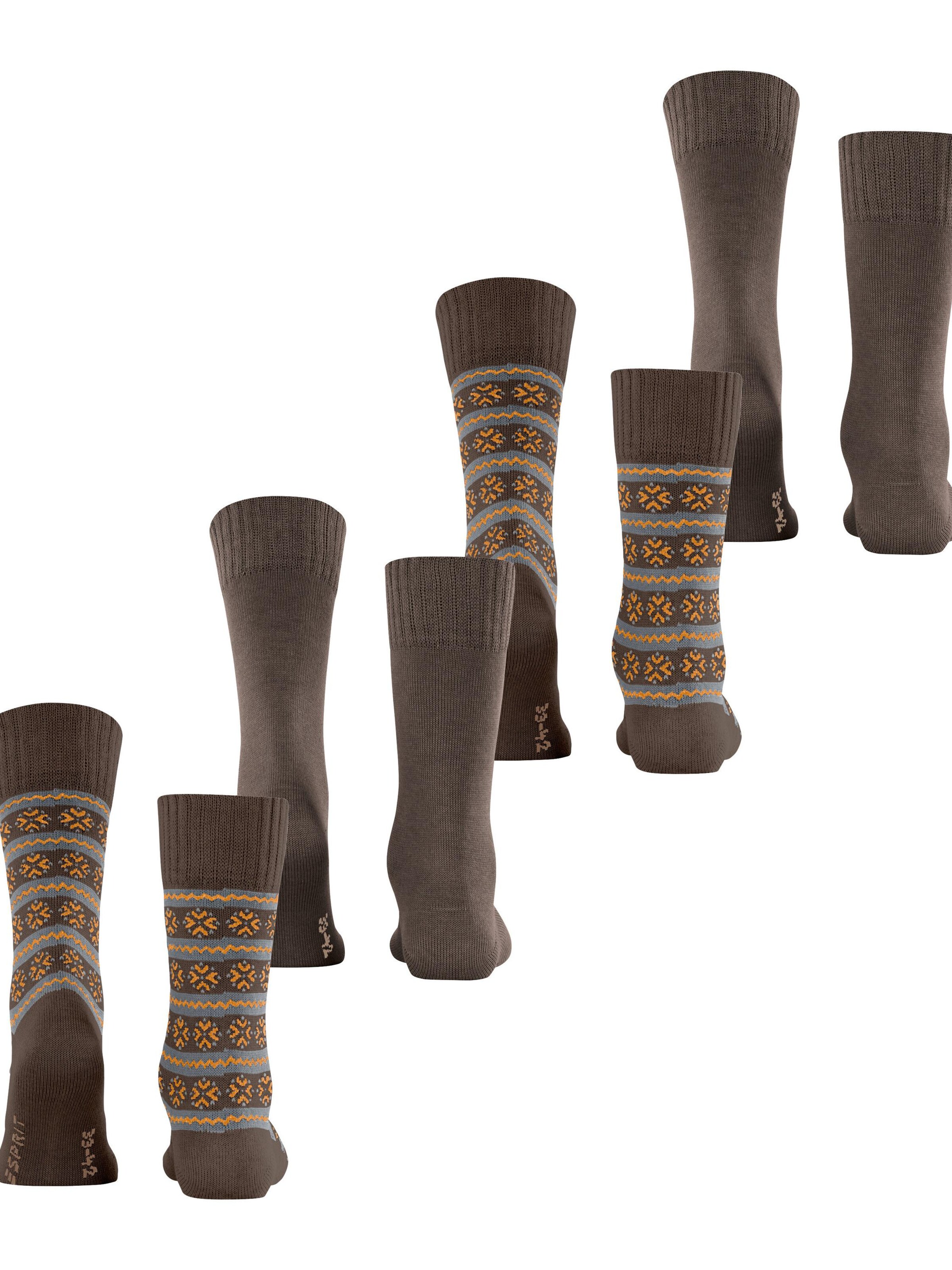 ESPRIT Socks 'Scandi Norwegian 4-Pack' in Brown