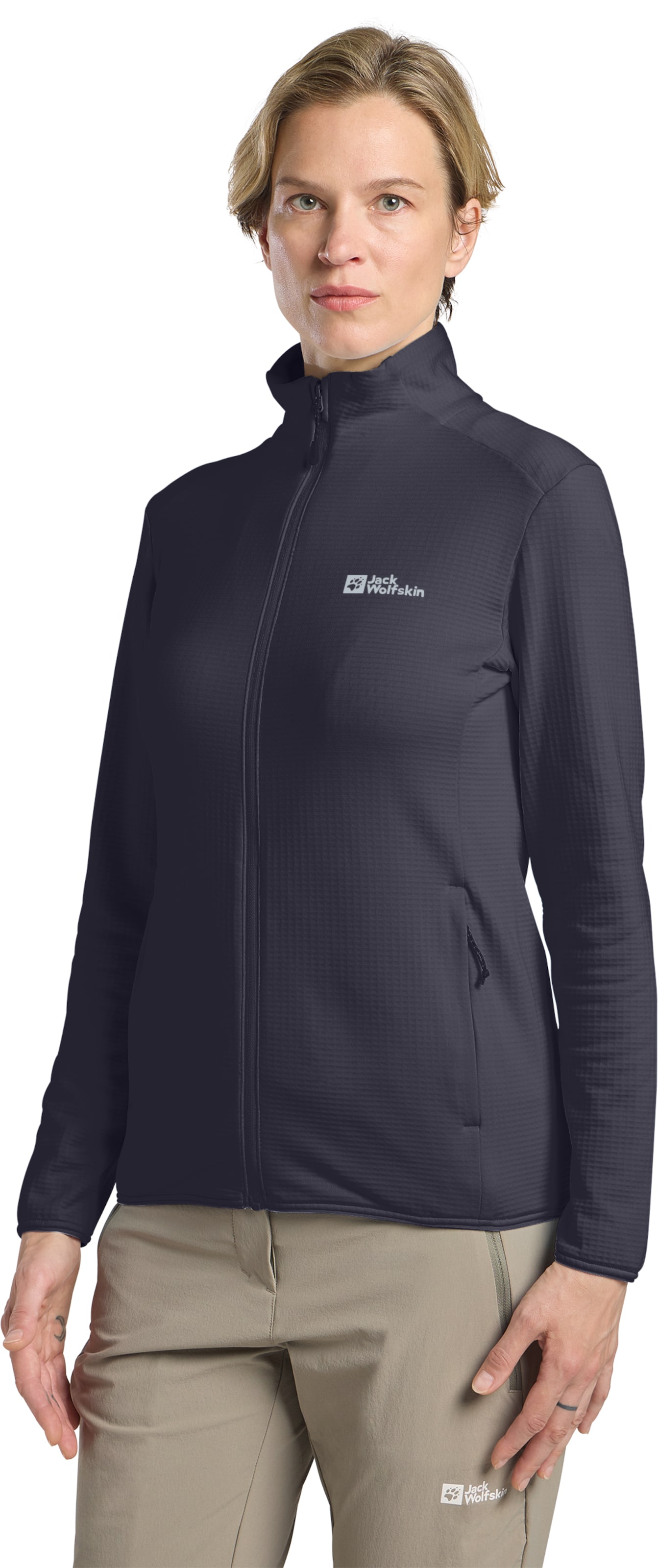 JACK WOLFSKIN Athletic Fleece Jacket in Grey: front