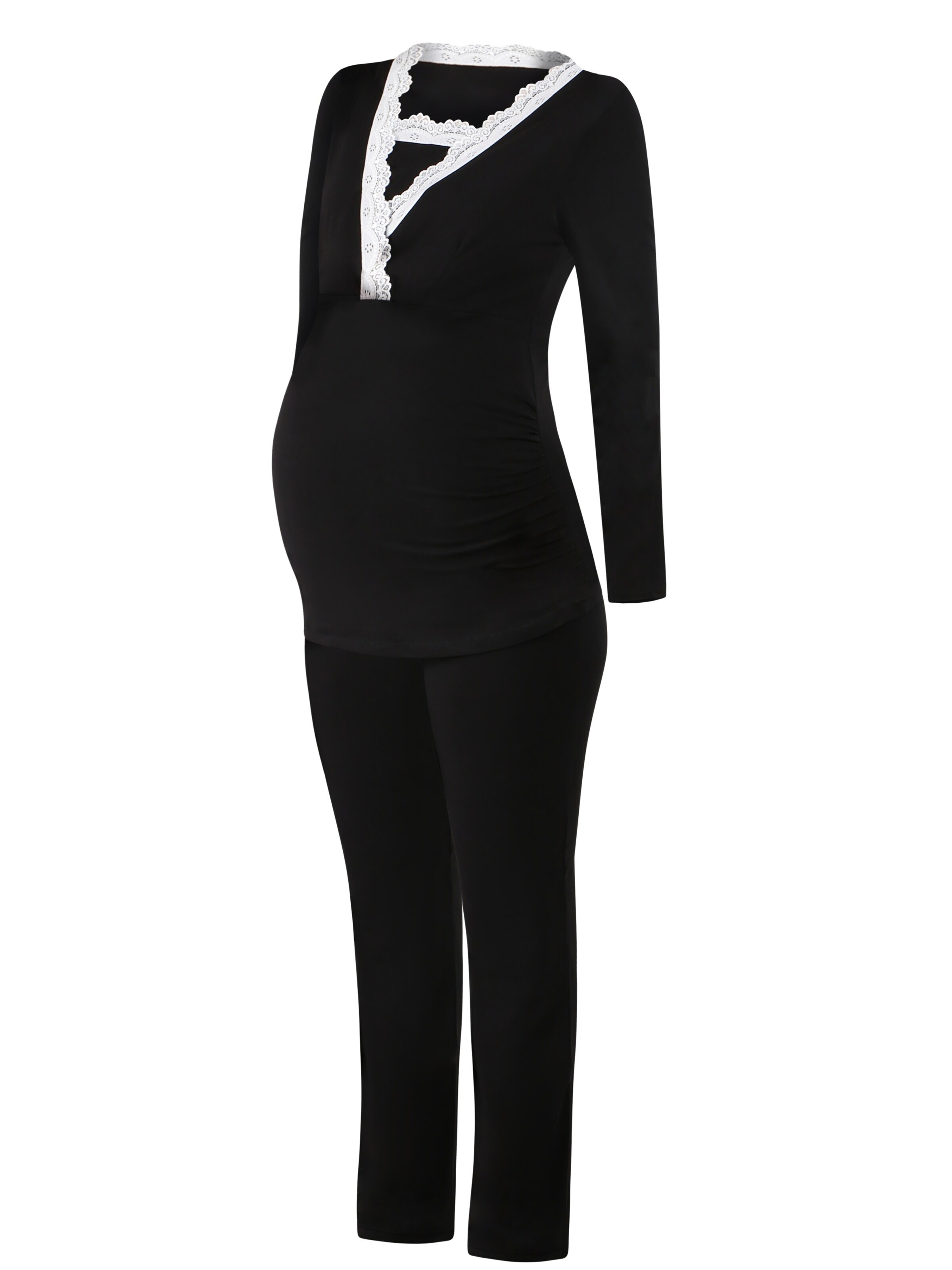 M.M.C. Pajama 'Spitze Umstandspyjama' in Black: front