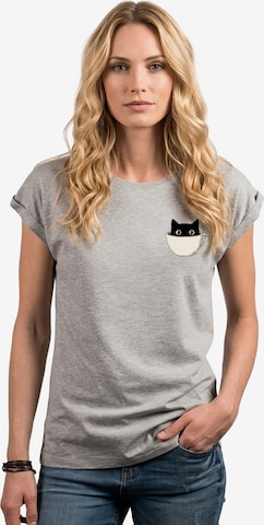 MAKAYA Shirt 'Cup Cat' in Grey: front