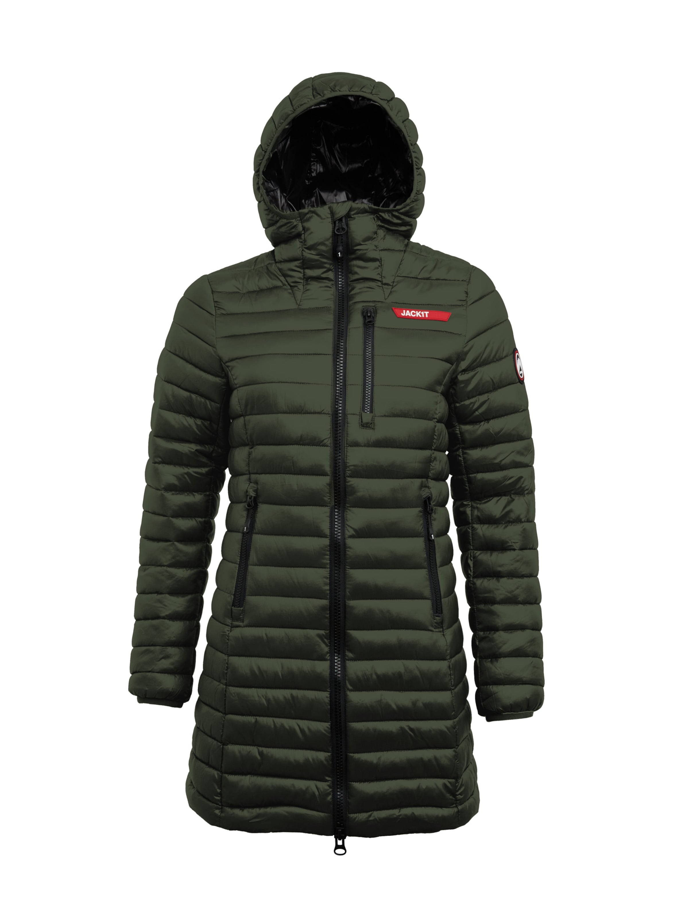 JACK1T Jacke ' SATEL1TE Longline Daunenjacke 2.0 ' in Grün: Vorderseite