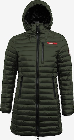 JACK1T Jacke ' SATEL1TE Longline Daunenjacke 2.0 ' in Grün: Vorderseite