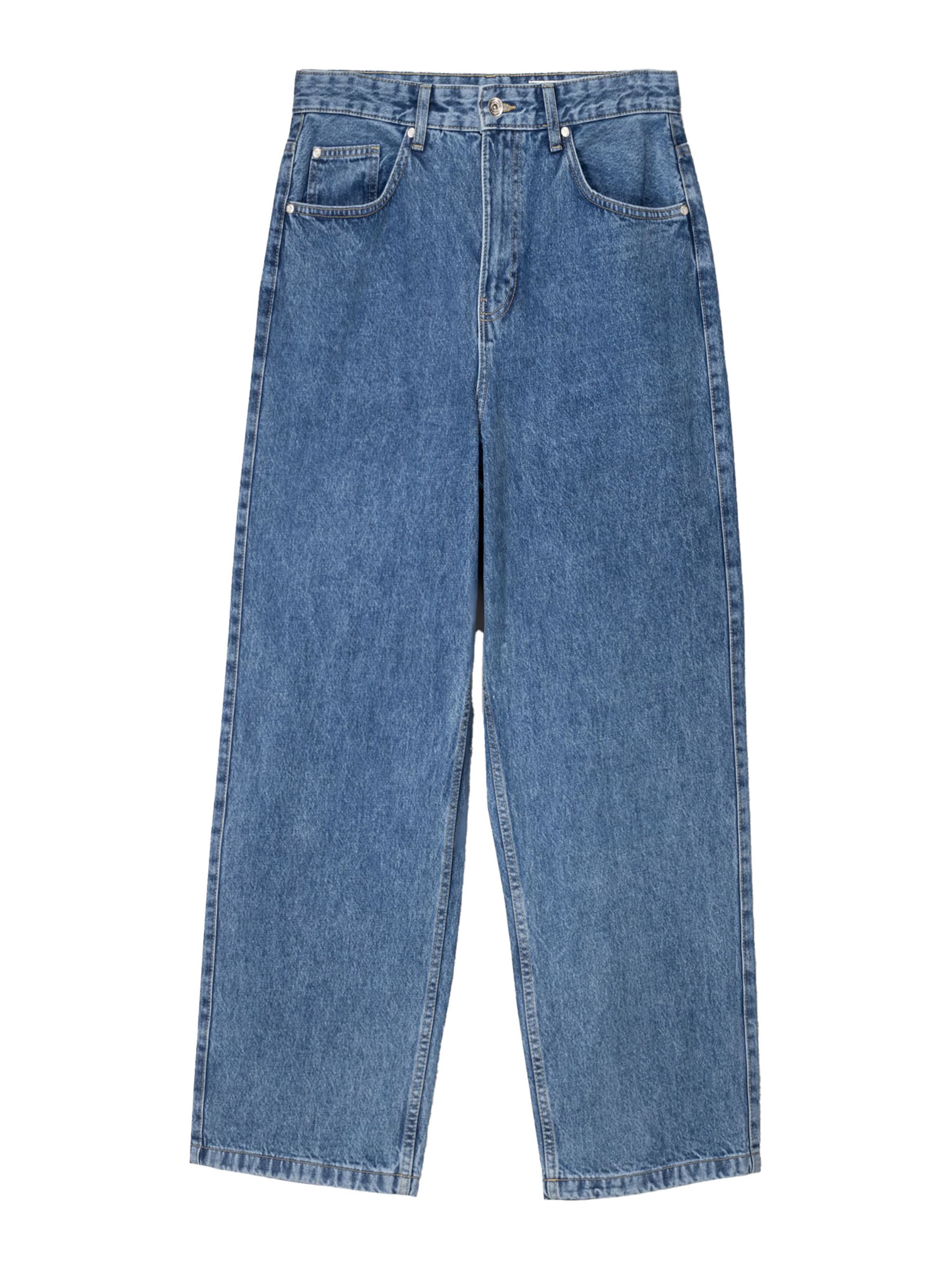 Jeans de la Bershka pe albastru: față