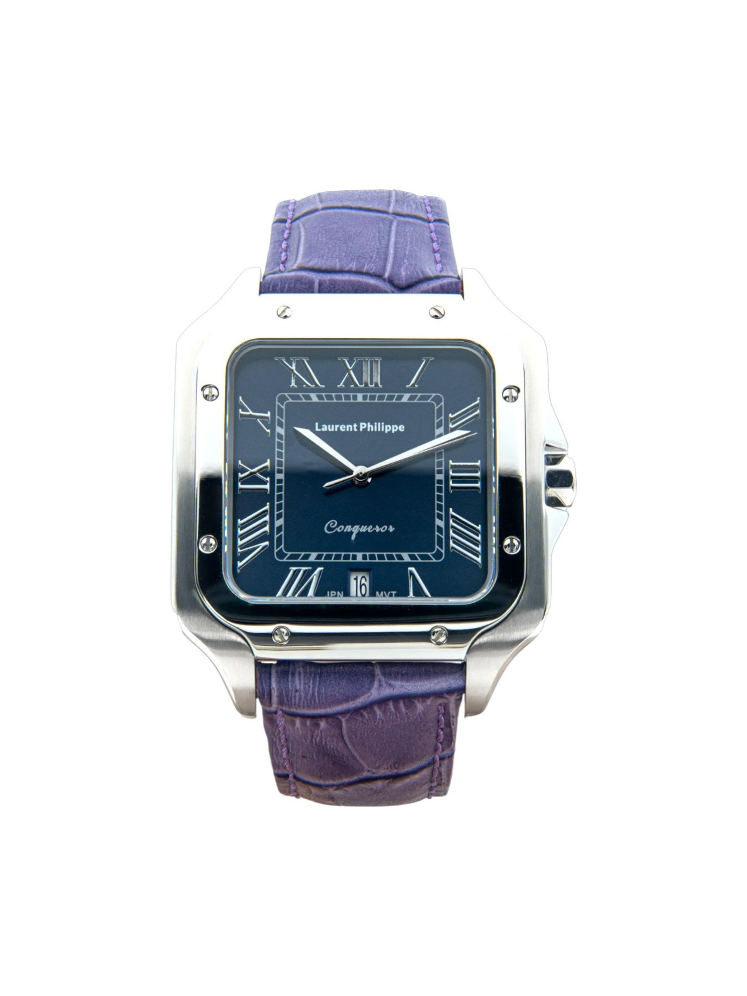 Montre à affichage analogique 'Conqueror Burmese Blue – Orchidée Nocturne' Laurent Philippe en bleu : devant