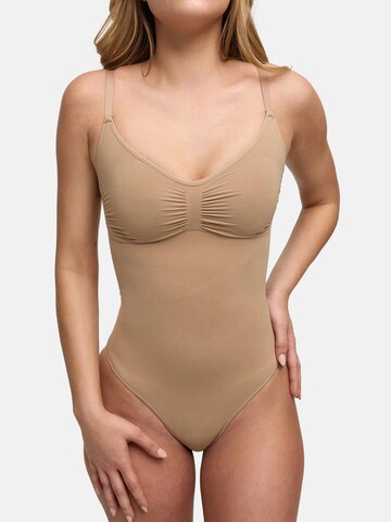 cfab (formerly creamy fabrics) Shaping Bodysuit 'Bodysuit Sculpting Shapewear with Built-In Wireless Bra and String' in Beige: front
