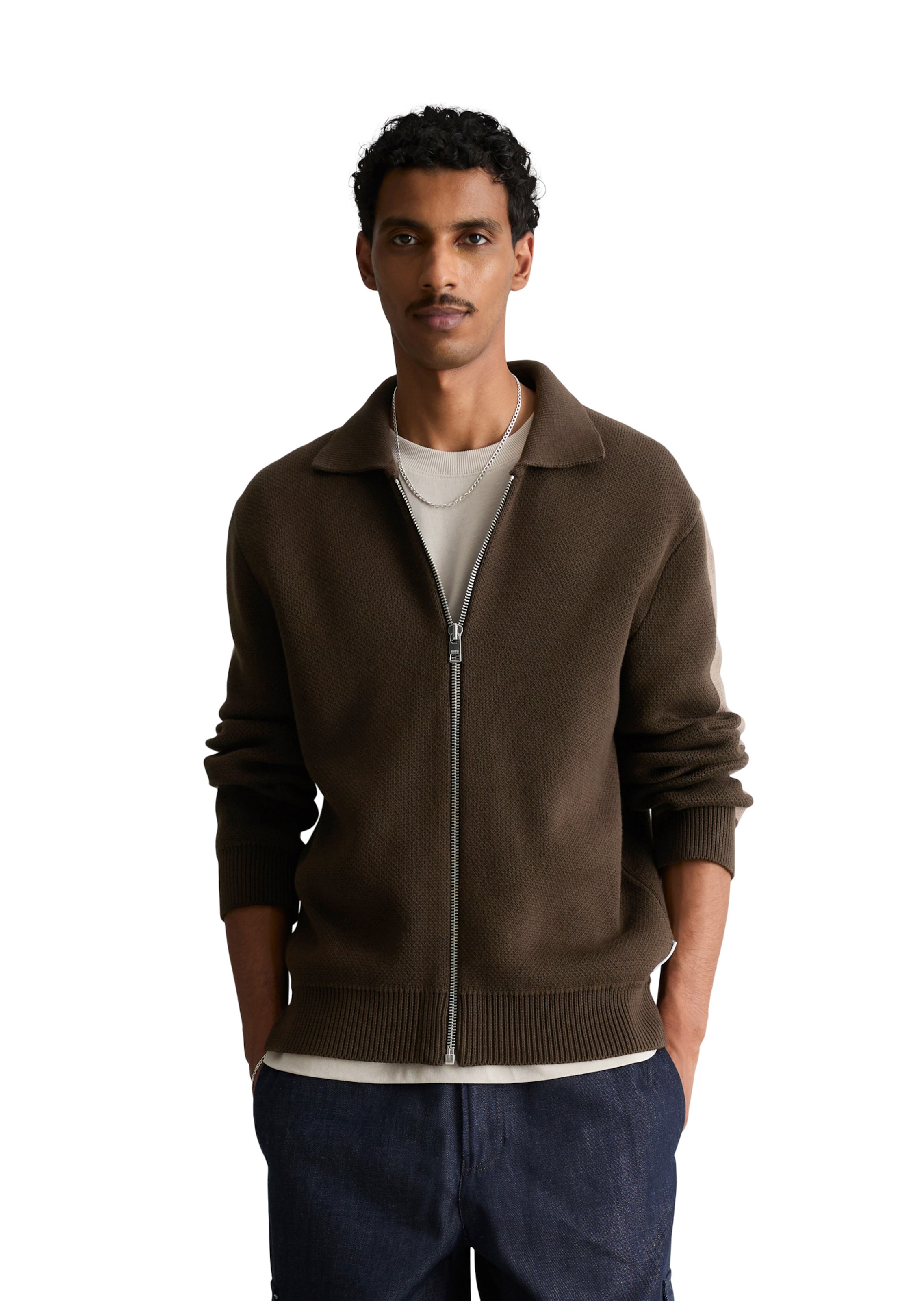 Marc O'Polo DENIM Gebreid vest in Bruin: voorkant