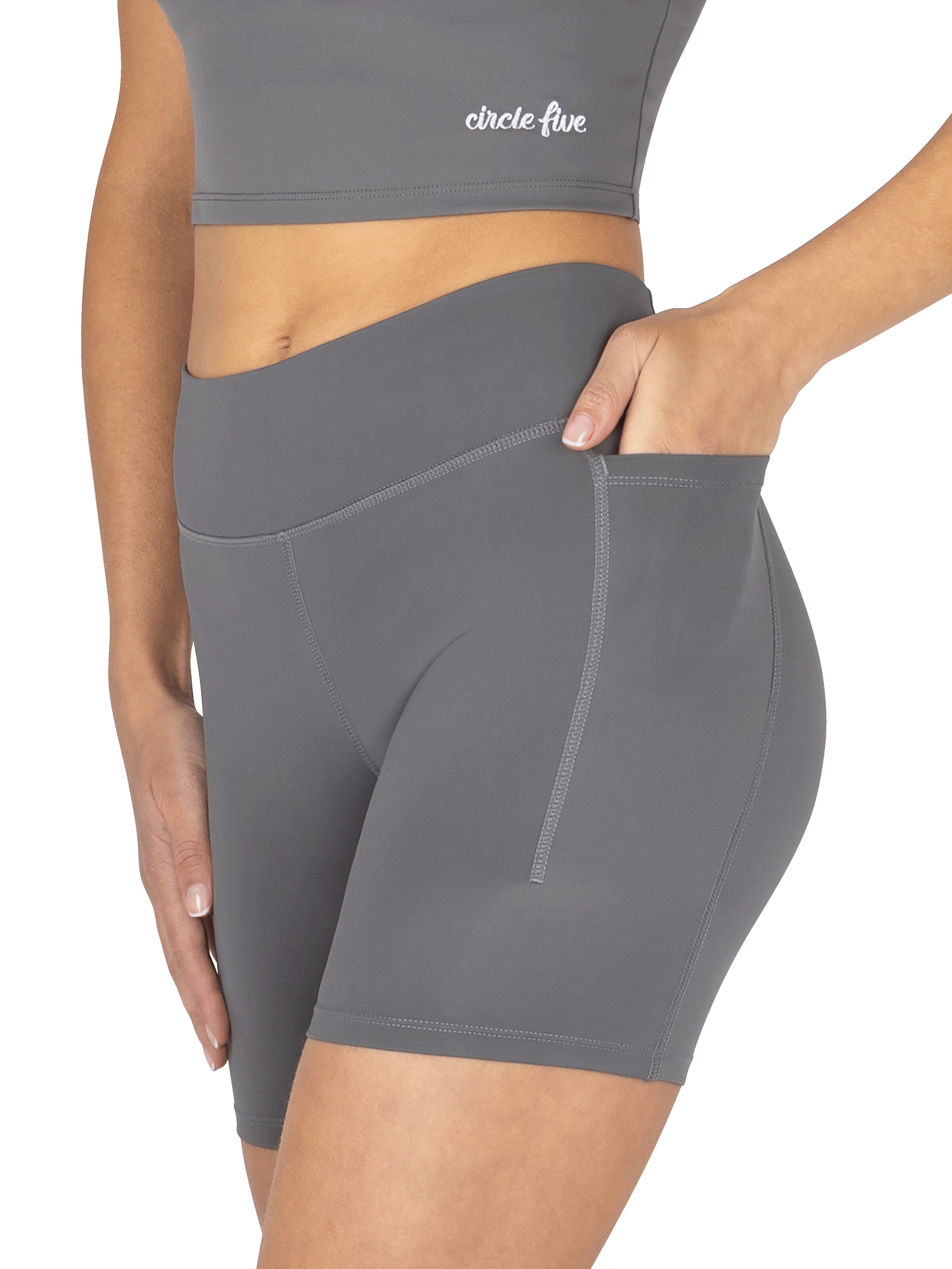 Circle Five Skinny Sporthose 'Shapinghose Sport Shorts mit Taschen'‌‌‌‌‌‌‌‌‌ in Grau: Vorderseite