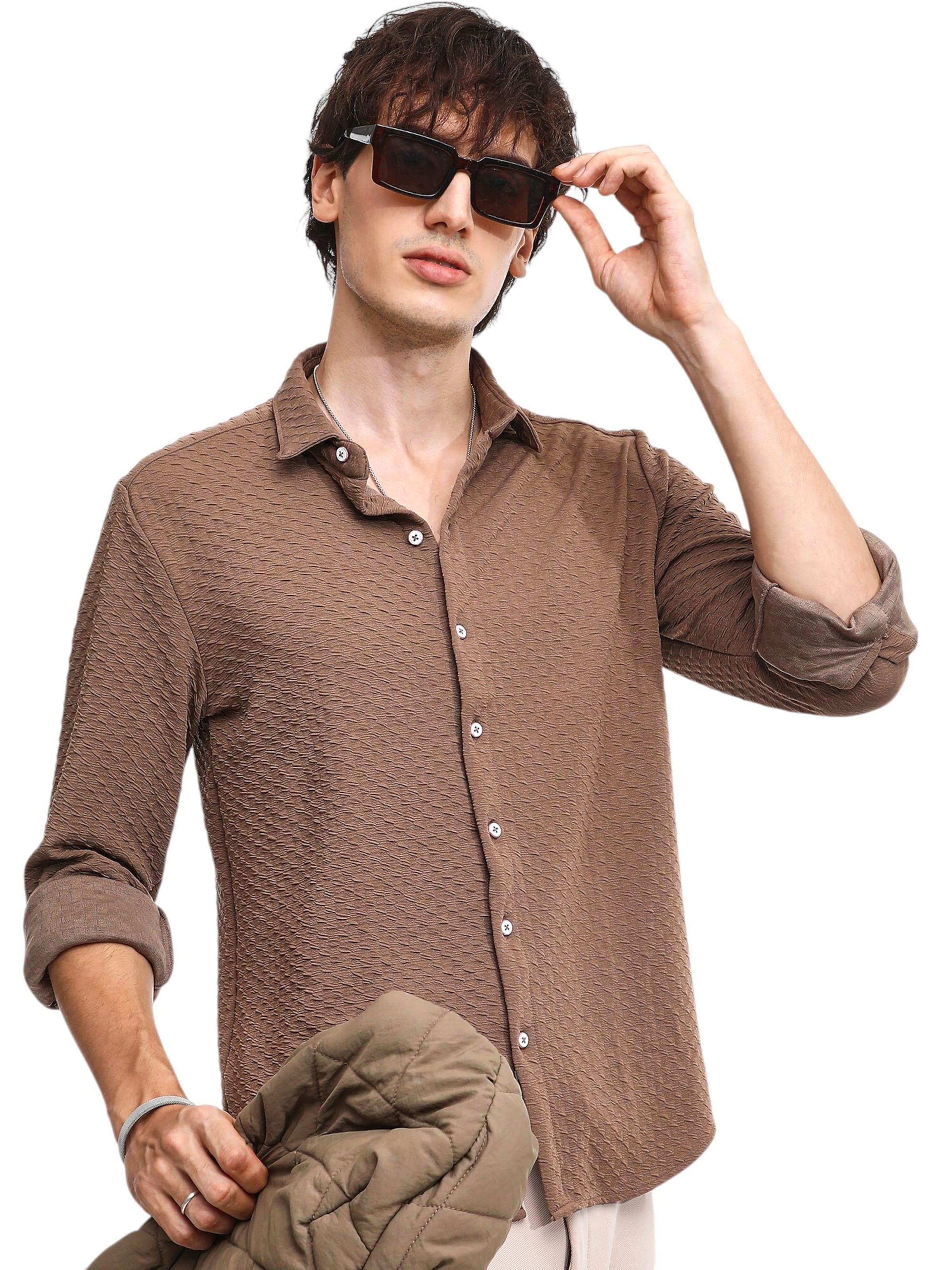 Campus Sutra Regular Fit Hemd 'Yannic' in Braun