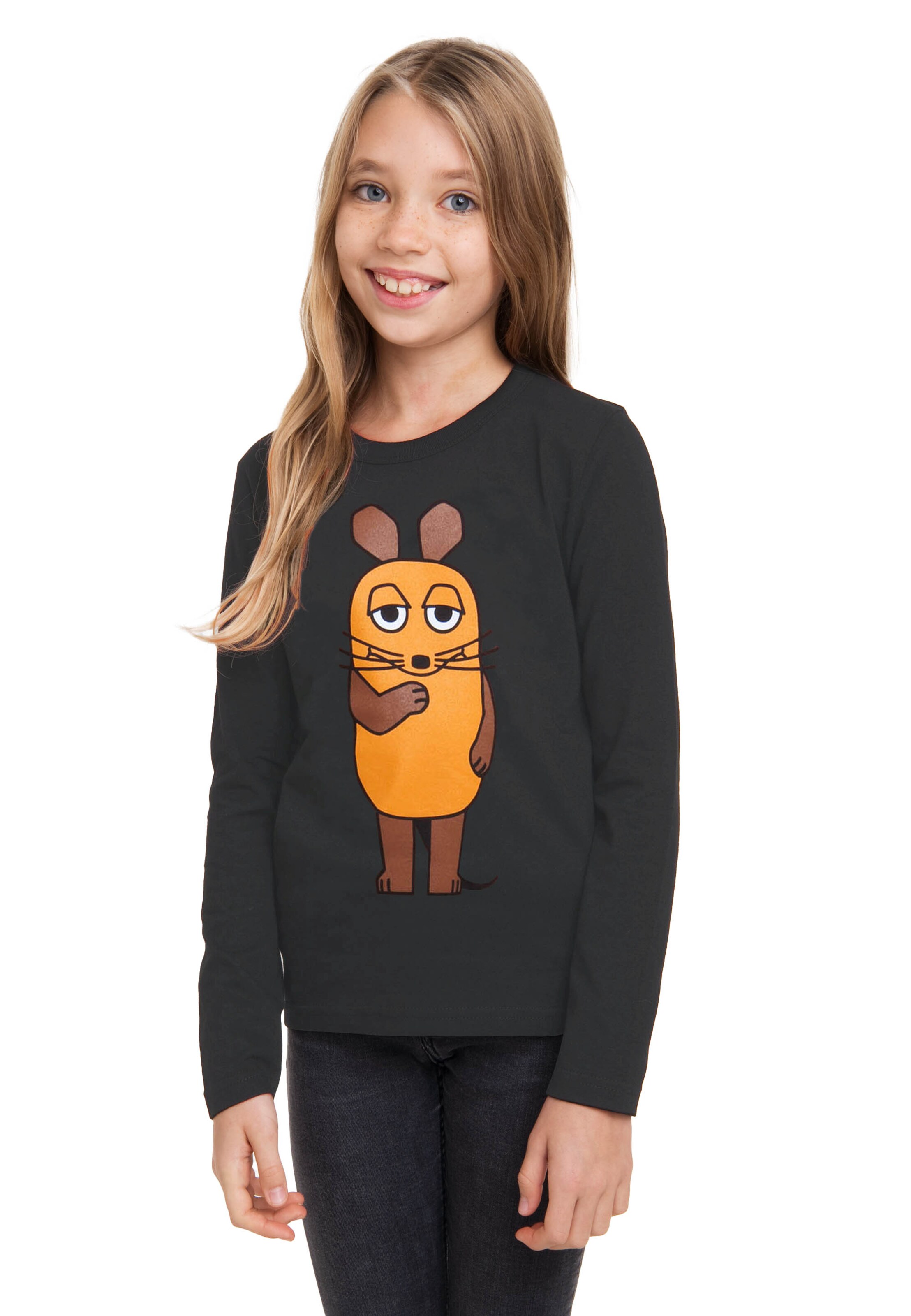 LOGOSHIRT Shirt 'Die Sendung mit der Maus' in Braun: Vorderseite