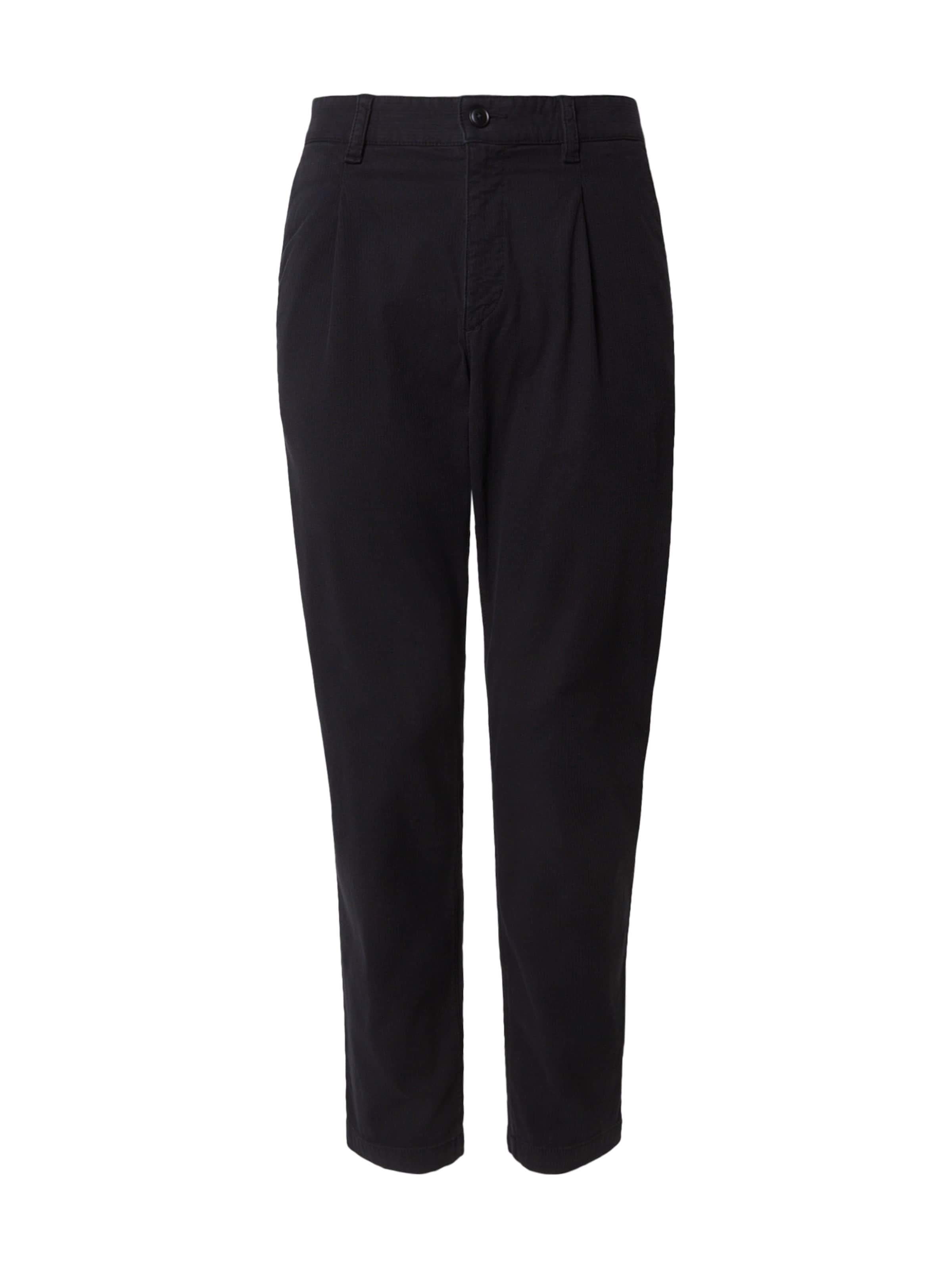 BOSS Конический (Tapered) Брюки со складками в Черный: спереди