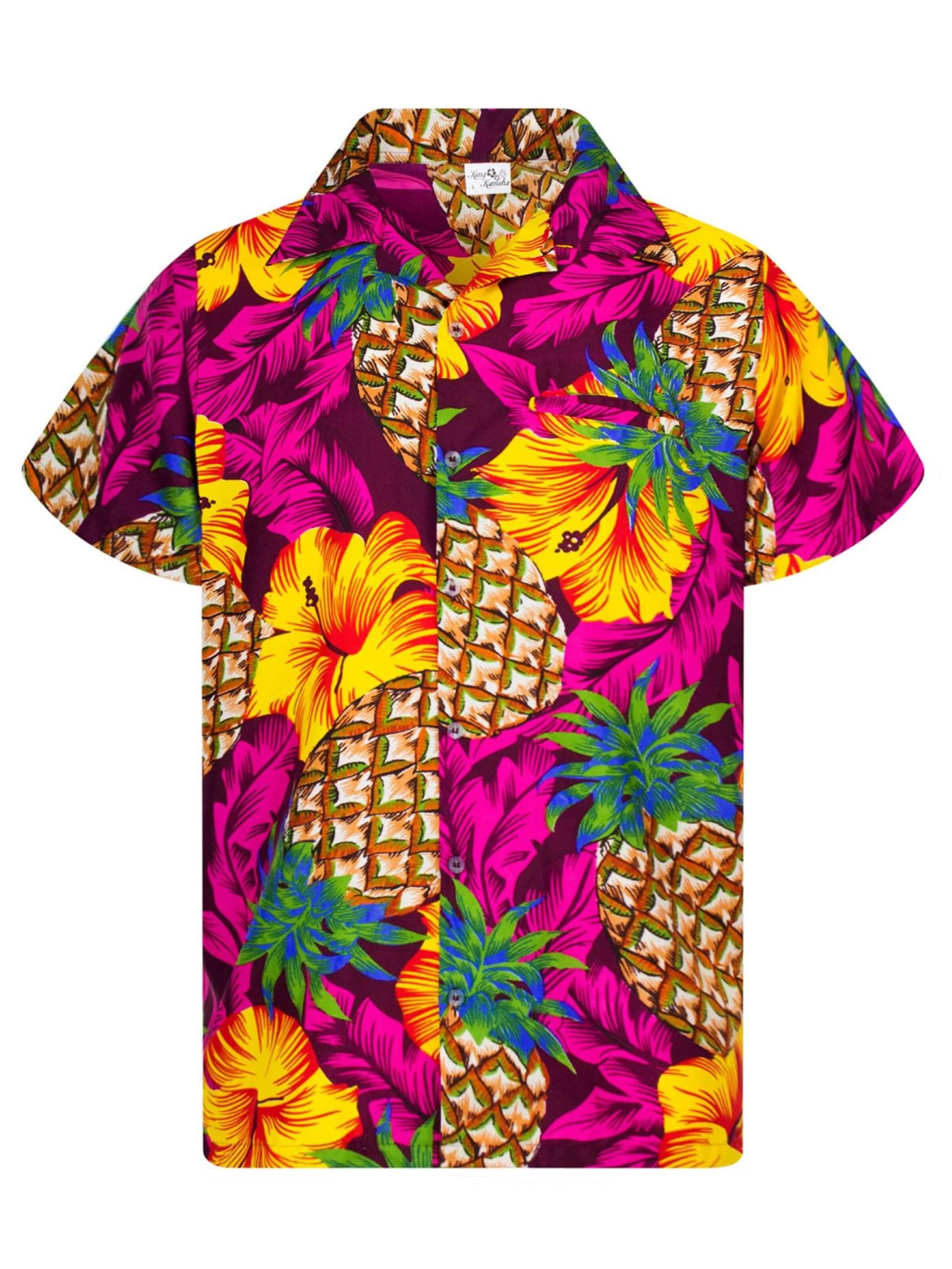 King Kameha Shirt 'Pineapple Hibiscus'‌‌‌‌‌ in Pink: Vorderseite