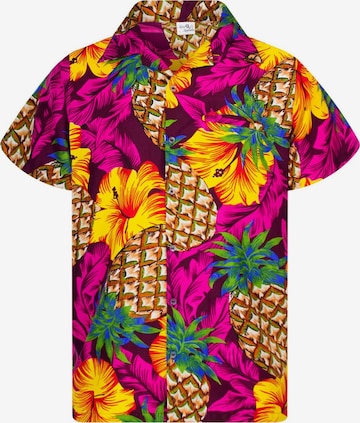 King Kameha Shirt 'Pineapple Hibiscus' in Pink: Vorderseite