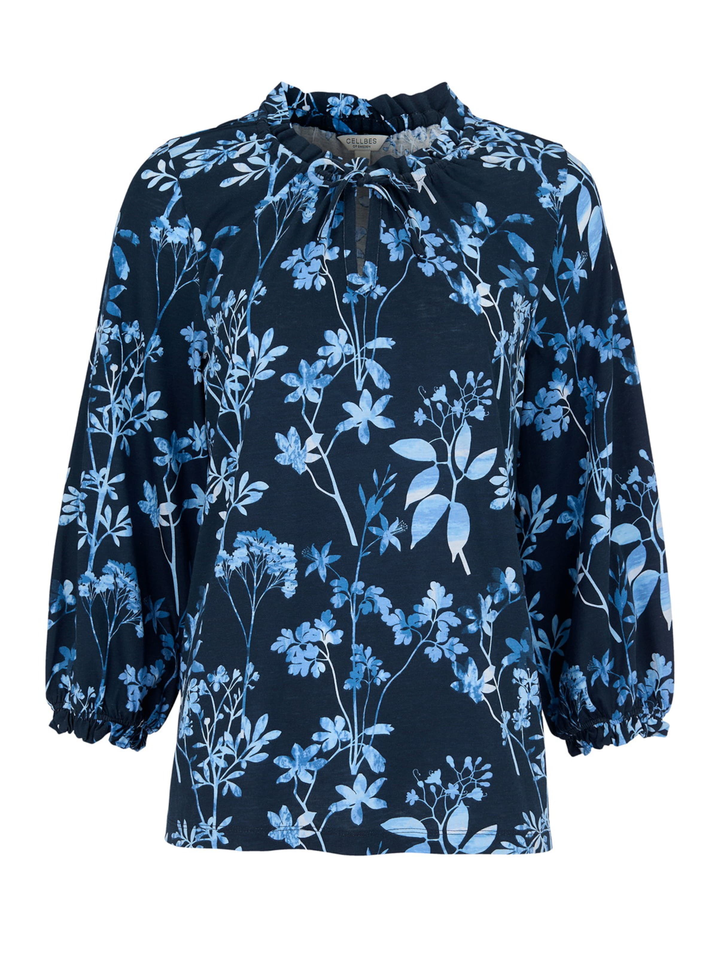 Cellbes of Sweden Gemustertes Jersey-Top mit Rüschenkante in Blau: Vorderseite