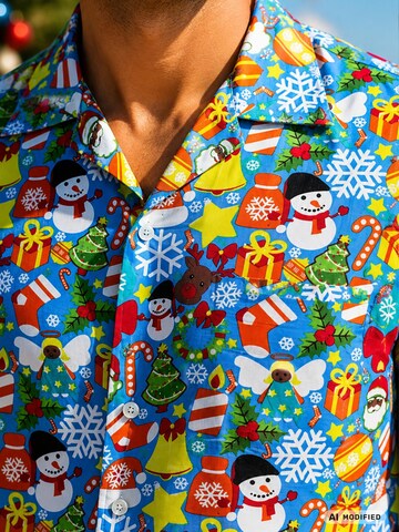 King Kameha Regular Fit Hemd 'Christmas Allover'‌‌‌‌‌‌ in Blau