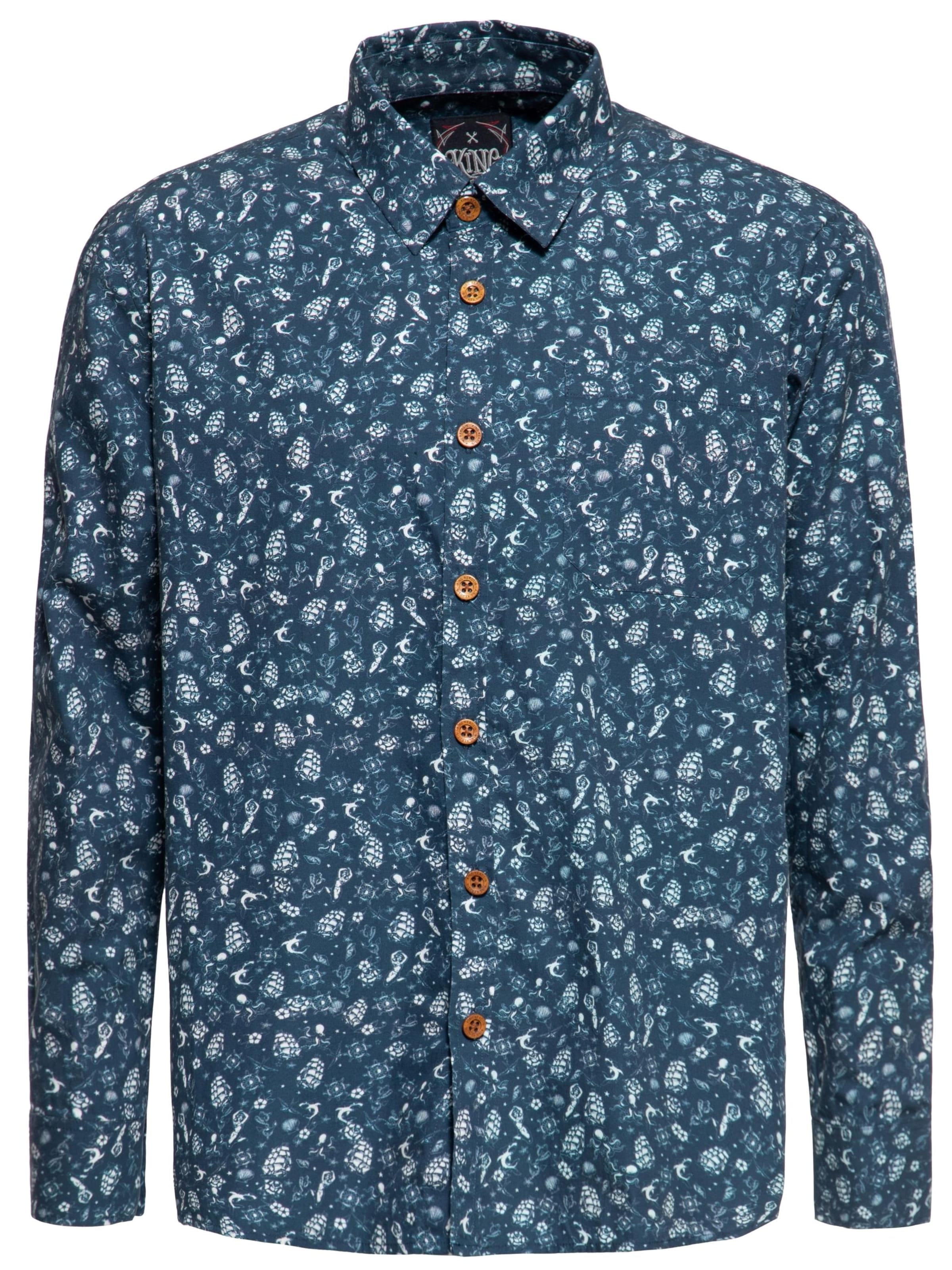 King Kerosin Regular fit Button Up Shirt 'Sailor-Tattoos' in Blue: front