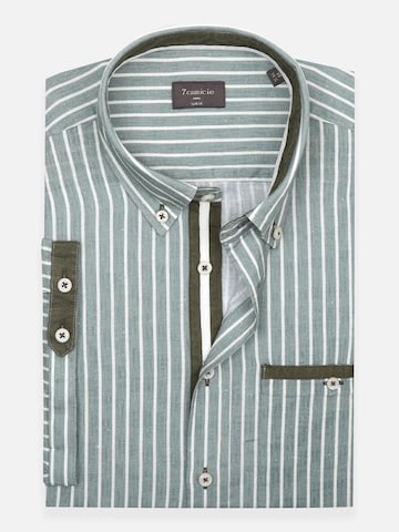 7Camicie Slim fit Zakelijk overhemd 'Iconic Linen Man Shirt Short Sleeve Green White' in Groen