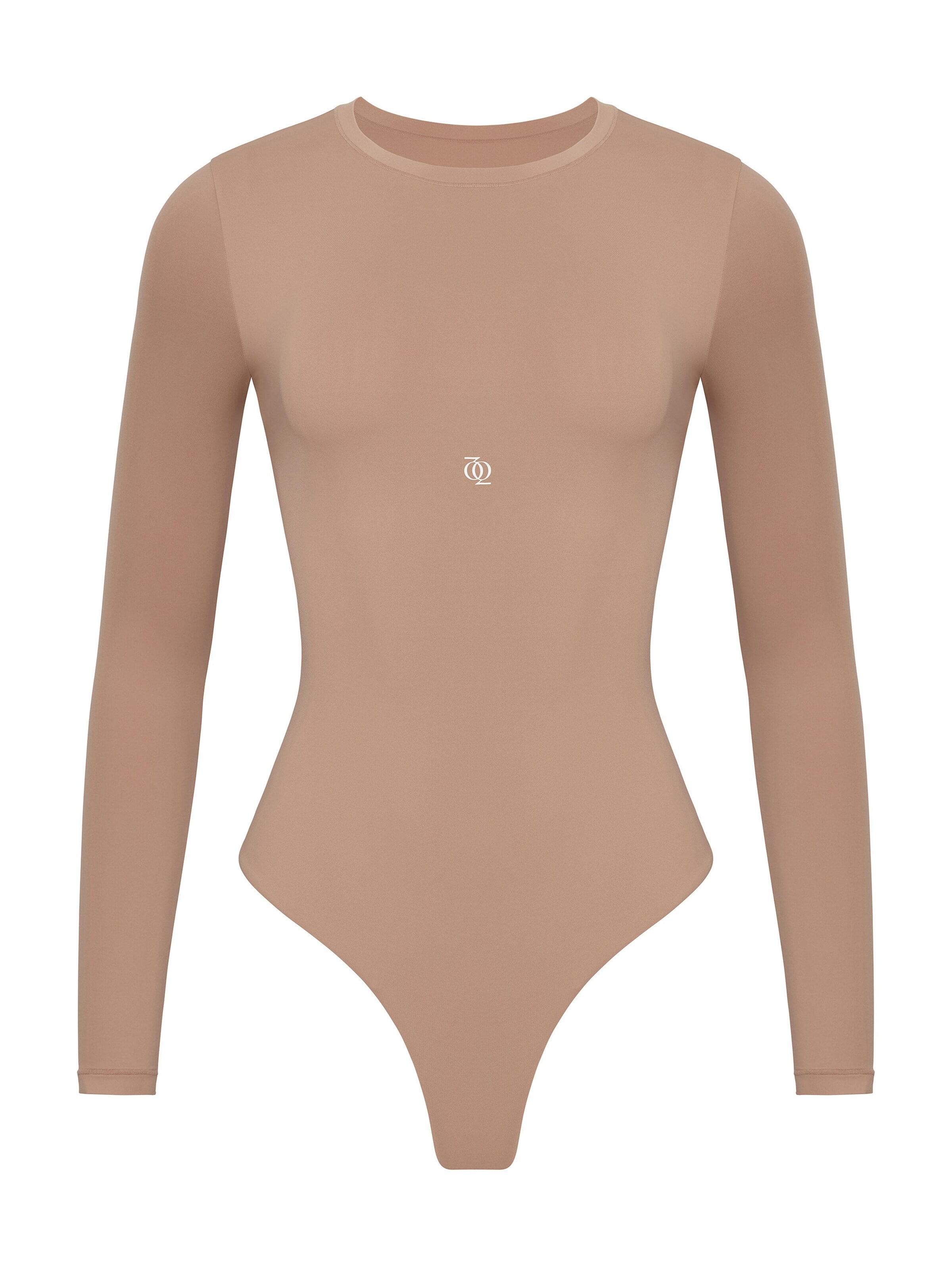 GOD SAVE QUEENS Body 'Second Skin Long Sleeve Crew-Neck Bodysuit' in Bruin: voorkant