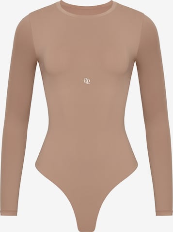 Body 'Second Skin Long Sleeve Crew-Neck Bodysuit' GOD SAVE QUEENS en marron : devant